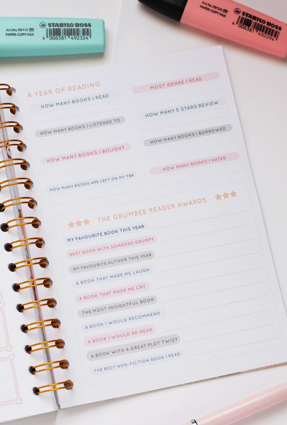 Grumbee läsjournal – Spiralbunden anteckningsbok