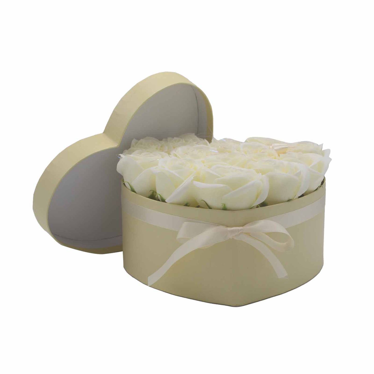 Soap Flower Gift Bouquet – 13 Cream Roses (Heart)