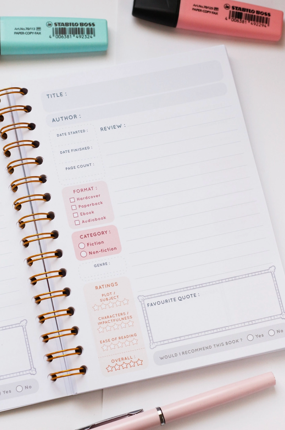 Grumbee läsjournal – Spiralbunden anteckningsbok